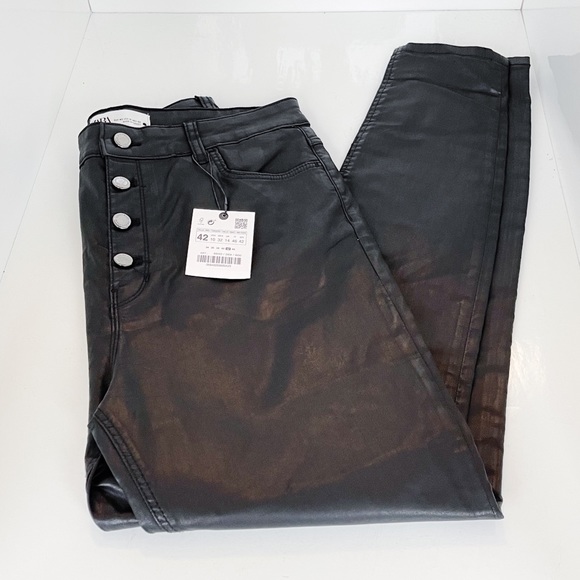 NWT Zara Premium “The HW Skinny Coated Black Jean - Picture 4 of 6